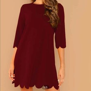 NWOT 3/4 sleeve burgundy scalloped egde dress